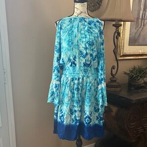 NWT INCInternational Concepts LS cold shoulder  blue Tie-Dye Galaxy Sz XL